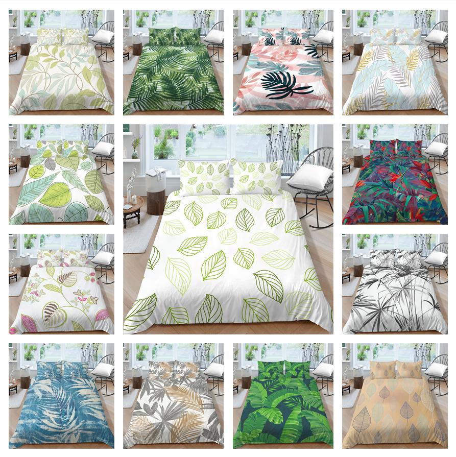 Family Bedding Single Double Bed Full Size Plant Printing Series Bedding Leaf Pattern Pillowcase and Quilt Cover Washable Home Decoration