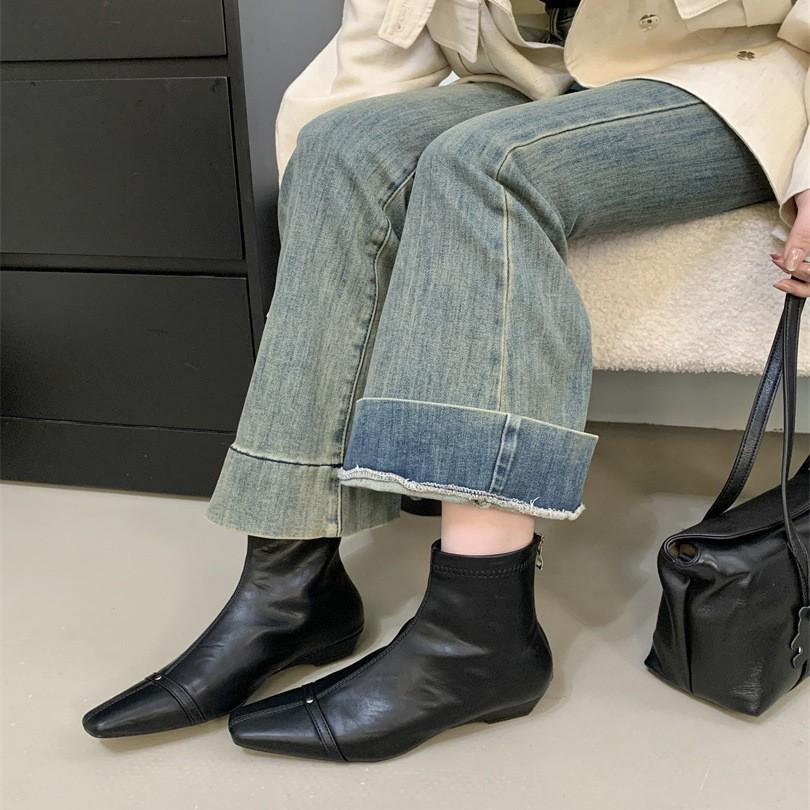 2025 корейская версия новых белых коротких ботинок, ретро универсальные и простые, с внутренней платформой, на танкетке, с коротким голенищем, темпераментные, маленькие квадратные h