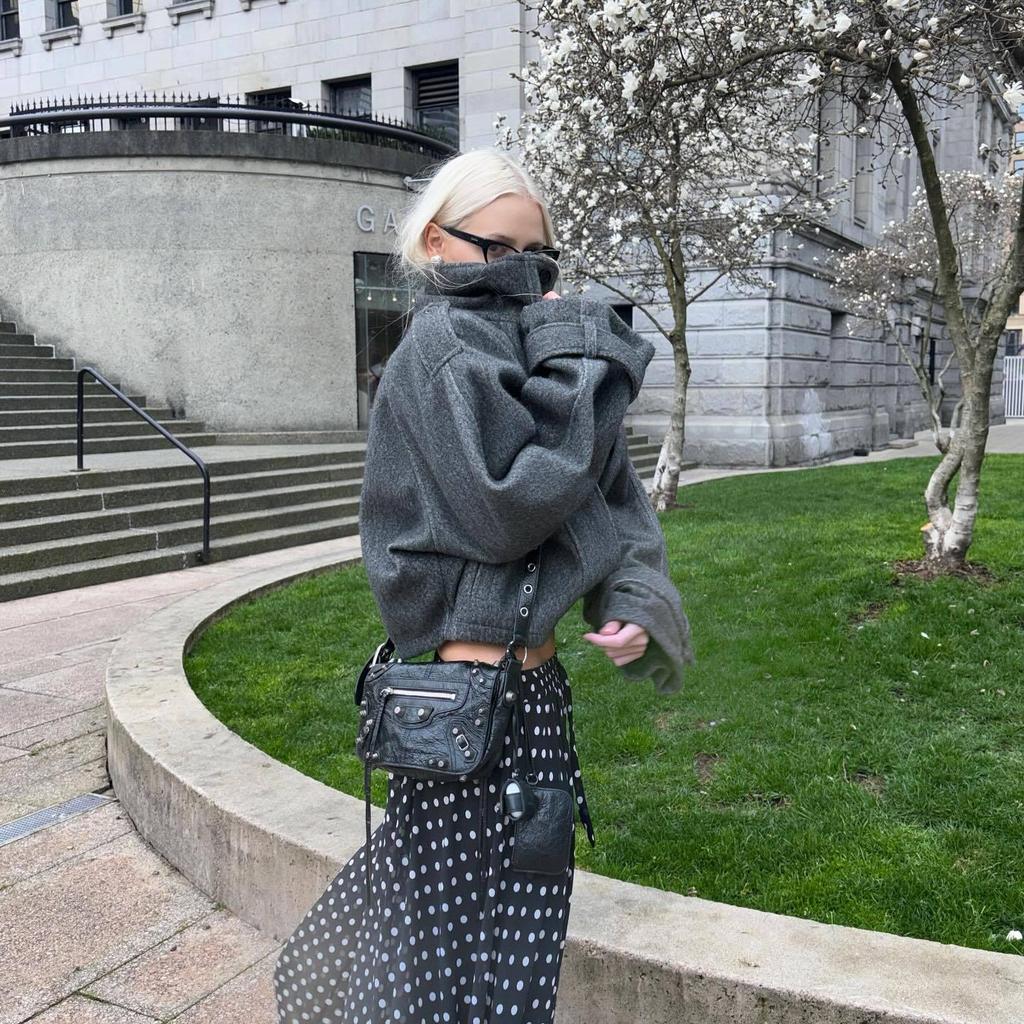 Женская однобортная commuter-куртка с воротником-стойкой - Европейская и американская осенне-зимняя коллекция 2025