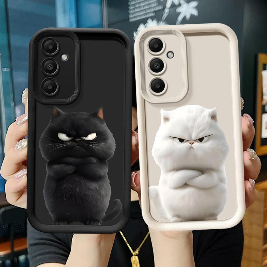 Чехол для телефона Samsung Galaxy A16 A51 A73 A35 A36 A56 A12 A13 A53 A54 A23 A34 A26 A32 A15 A71 A72 Мультяшный Черно-белый Кот
