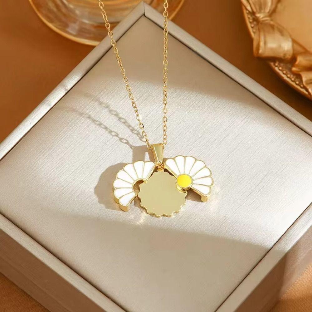 Handmade Glaze Oil Chrysanthemum Pendant Layered Chain Daisy Necklace Jewelry Accessories