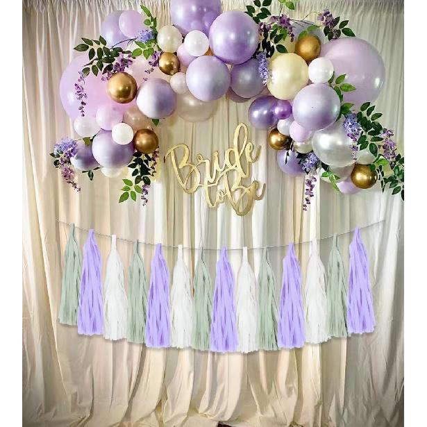 Dusty Sage Green Purple Lilac Lavender Party Decorations Paper Tassel Garland Banner Fringe Streamers Wildflower Fairy Birthday Baby Shower Wedding