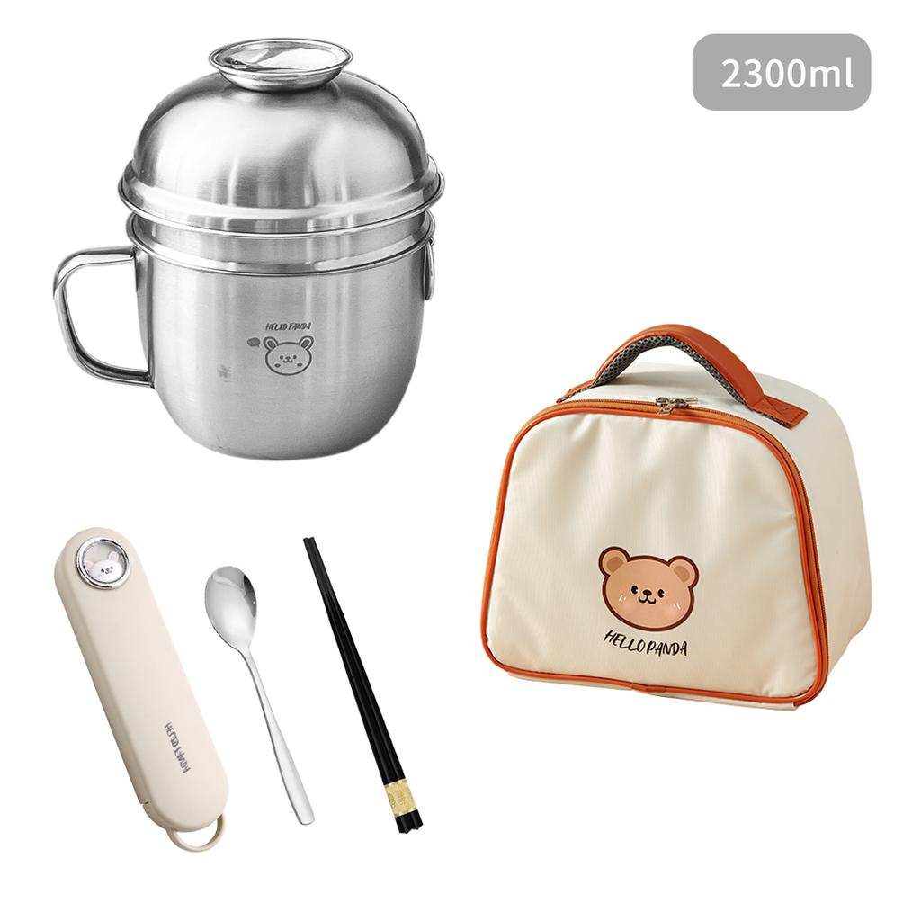 Двухслойный ланч-бокс из нержавеющей стали 304 с крышкой, портативные контейнеры для еды большой емкости, подогреваемая миска для лапши рамэн