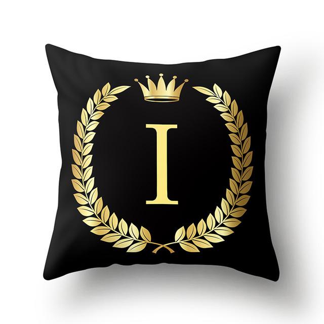 45x45cm Black Gold Letter Crown Polyester Cushion Cover Sofa Home Decor Pillowcase Decorative Cushion