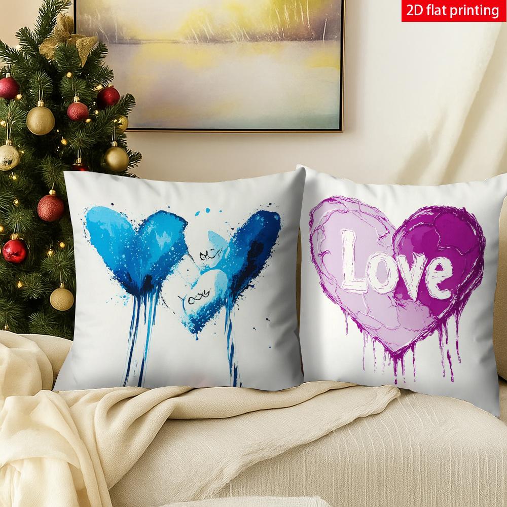 4Pcs Romantic Love Style Pillow Covers, Colorful Dripping Heart Print Cushion Cases, Sweet Home Decor For Bedroom Living Room
