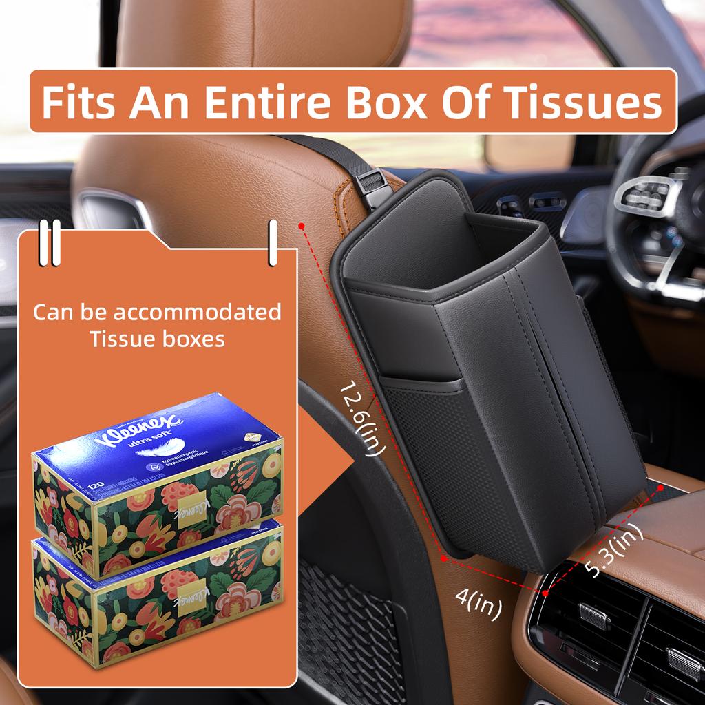 Leather Car Seat Side Storage Bag Hanging Auto Seat Organizer Tissue Bag Water Cup Holder Mesh Storage Pocket Car Storage Box