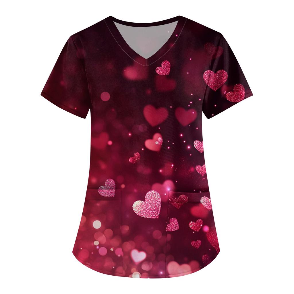Женский модный повседневный топ с V-образным вырезом на День святого Валентина с принтом