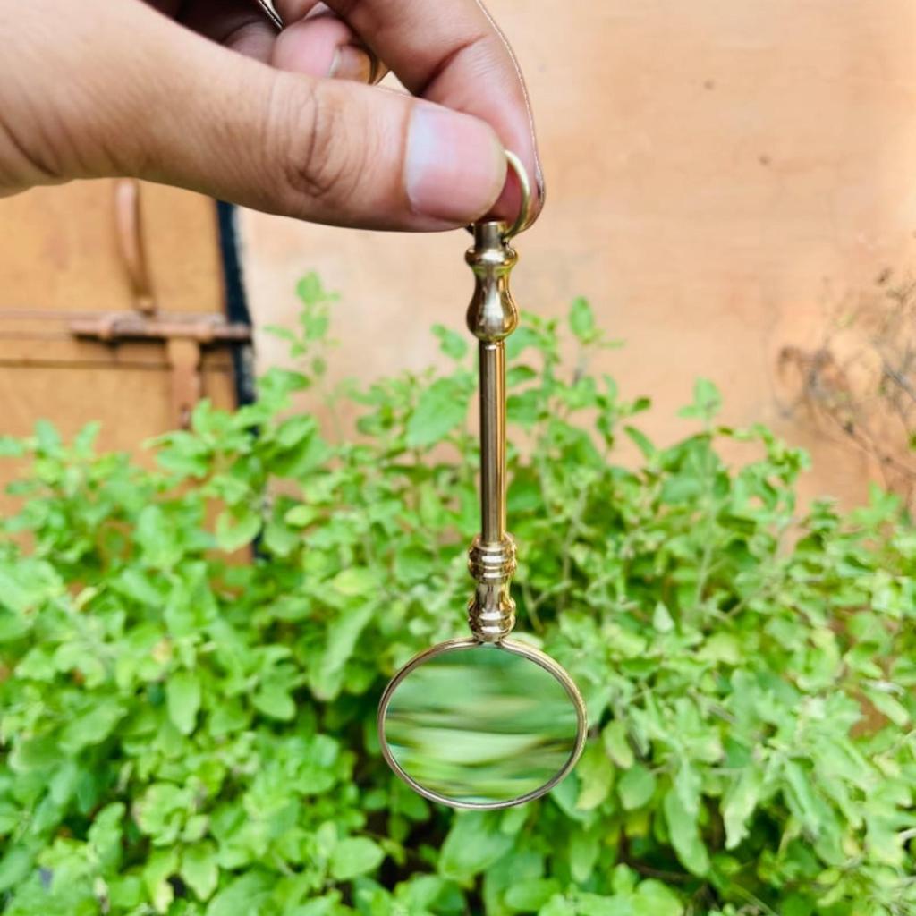 Antique Vintage Brass Magnifying Glass Key Chain Pair Collectible Key Ring with a Practical Twist.