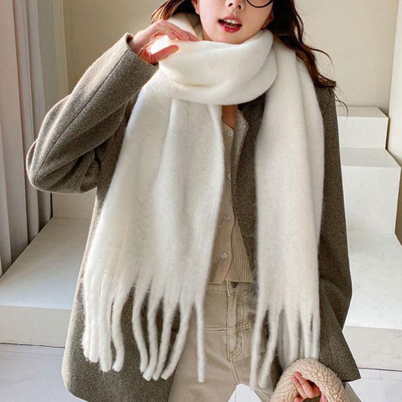 Thickened Warm Cold-proof White Shawl Scarf Women's Autumn Winter Warm Long Tassels Scarf
