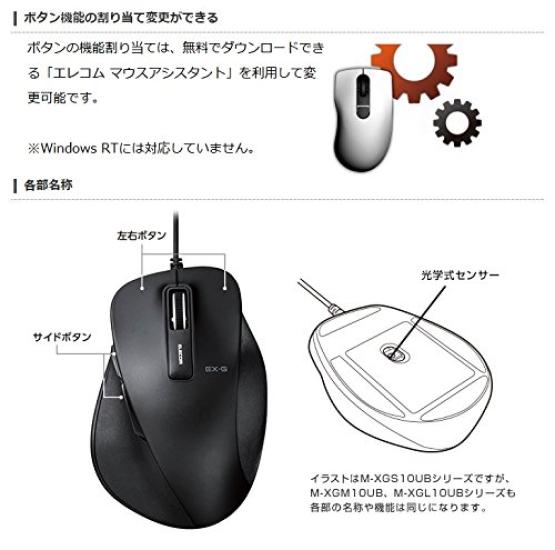 ELECOM Mouse Wired M Size 5 Buttons with Back and Forward BlueLED Master of Grip Black (Equipped Buttons) M-XGM10UBBK