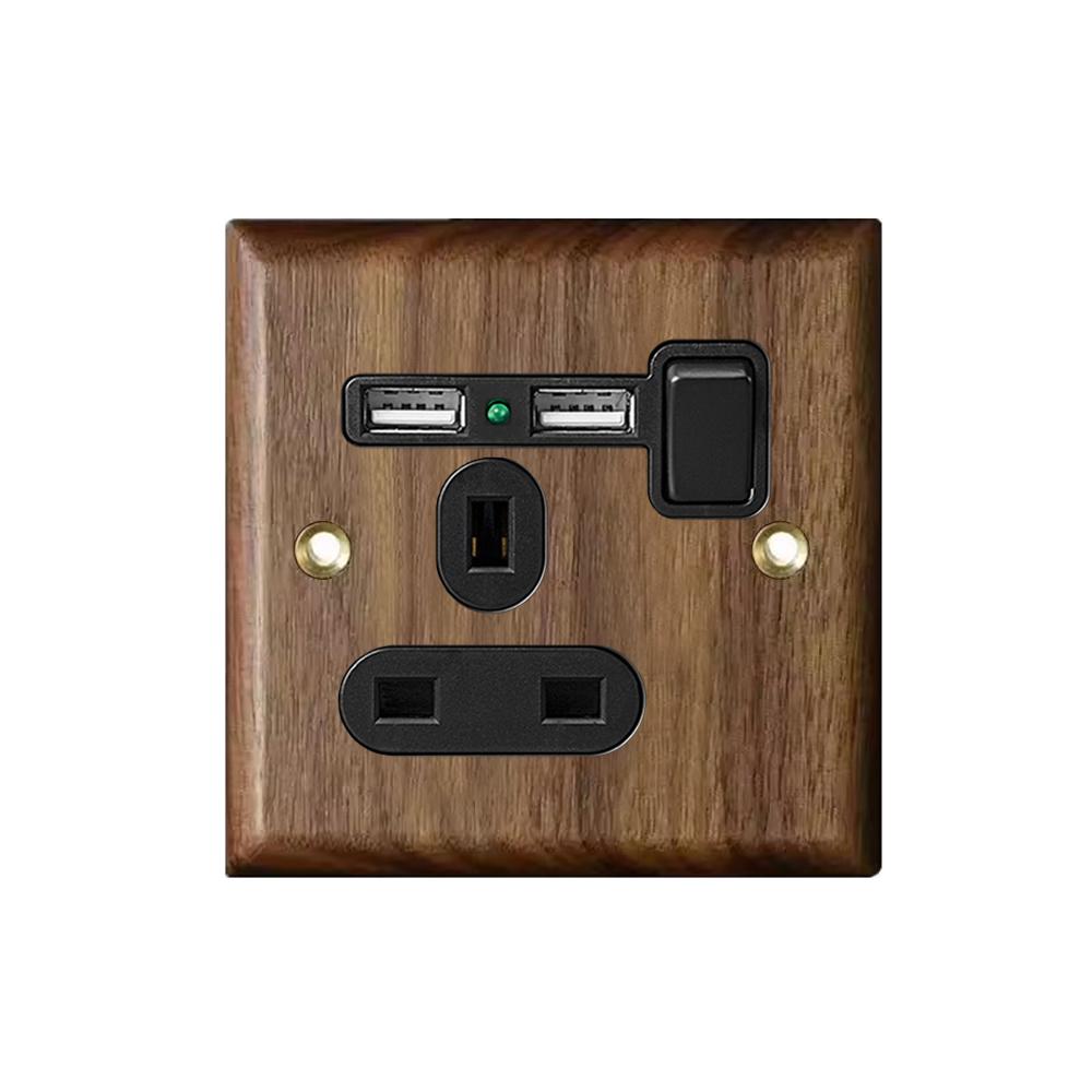 High Quality Retro Europe Type Vintage Wall Light Switch Socket, Solid Wood Brass Toggle Switch Plate, Antique Home Stay Switch