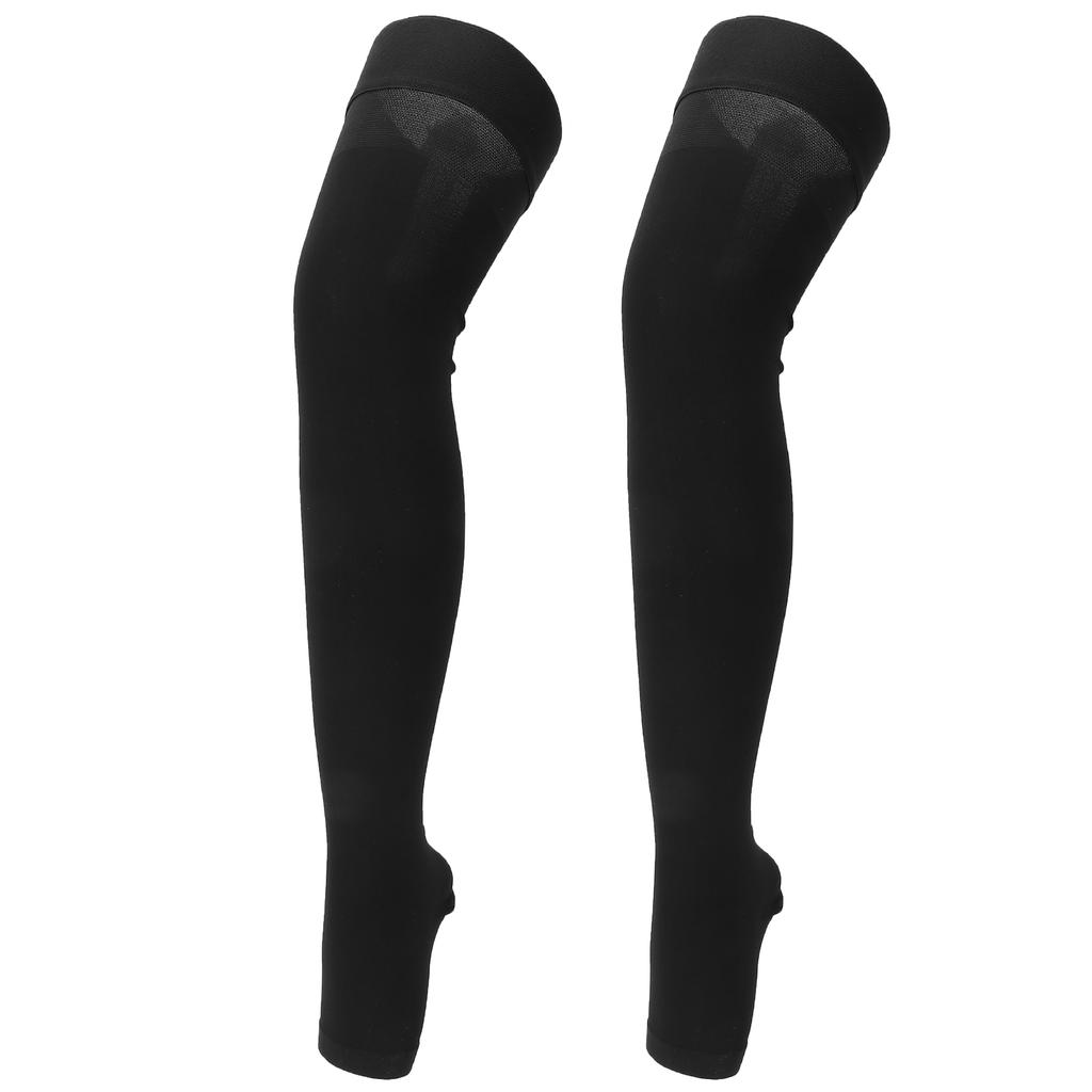 Open Toe Compression Thin Stockings Versatile Thigh High Mercerization Socks Black