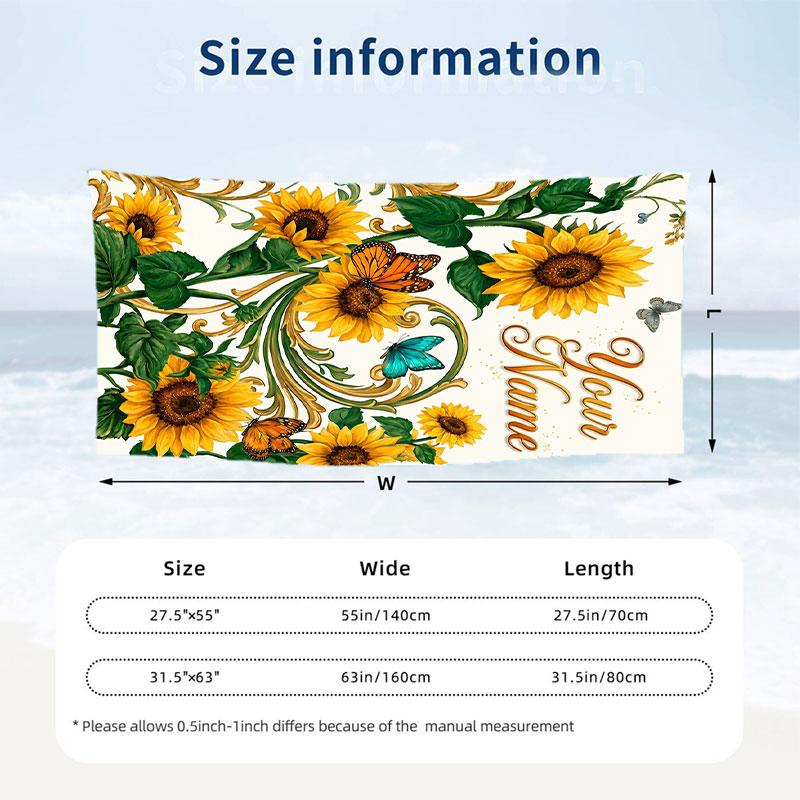 Butterfly Theme Beach Towel Personalized Custom Name & Text Soft Quick Dry Beach Towel for Swimming Travel
