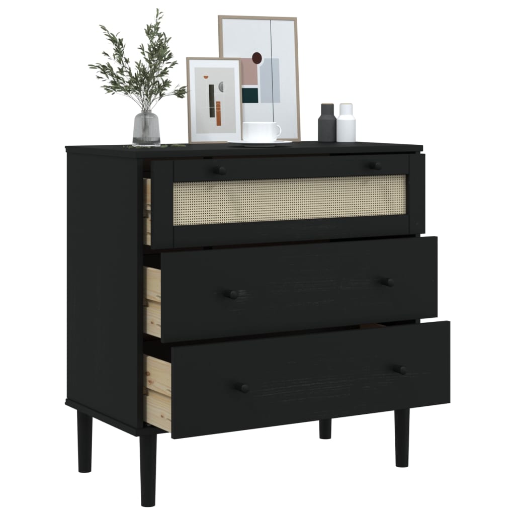 SENJA Drawer Chest Rattan Look Black 80 x 40 x 80 cm Pine Wood