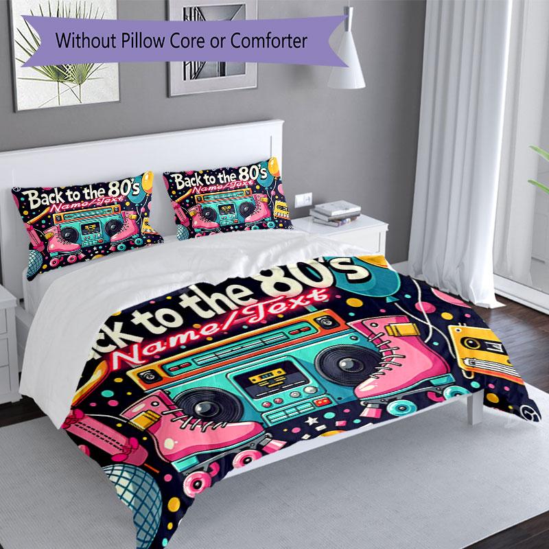 3PC Custom Name 80s Retro Party Vibes Bedding Set Printed Bedding Set Duvet Cover Closure Includes 1 Duvet Cover & 320 Pillowcases for Bedroom