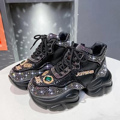 Модные Новые Повседневные Кроссовки на Платформе Синие Женские Кроссовки Обувь Femme Tenis Роскошные Теннисные Кристальная Отделка Женские Кроссовки на Шнуровке