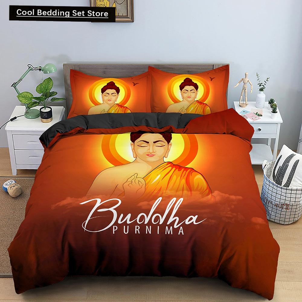 Комплект постельного белья Будда Индийская религия Буддизм Медитация Мандала Пододеяльник Улыбка Будды Цветочный мягкий пододеяльник Queen King Size