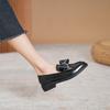 Fashion Pointed Toe Bowknot Leather Shoes Woman Glitter Crystal Loafers Spring Autumn Thick Heel Oxford Shoes Woman Flats Big Size 43