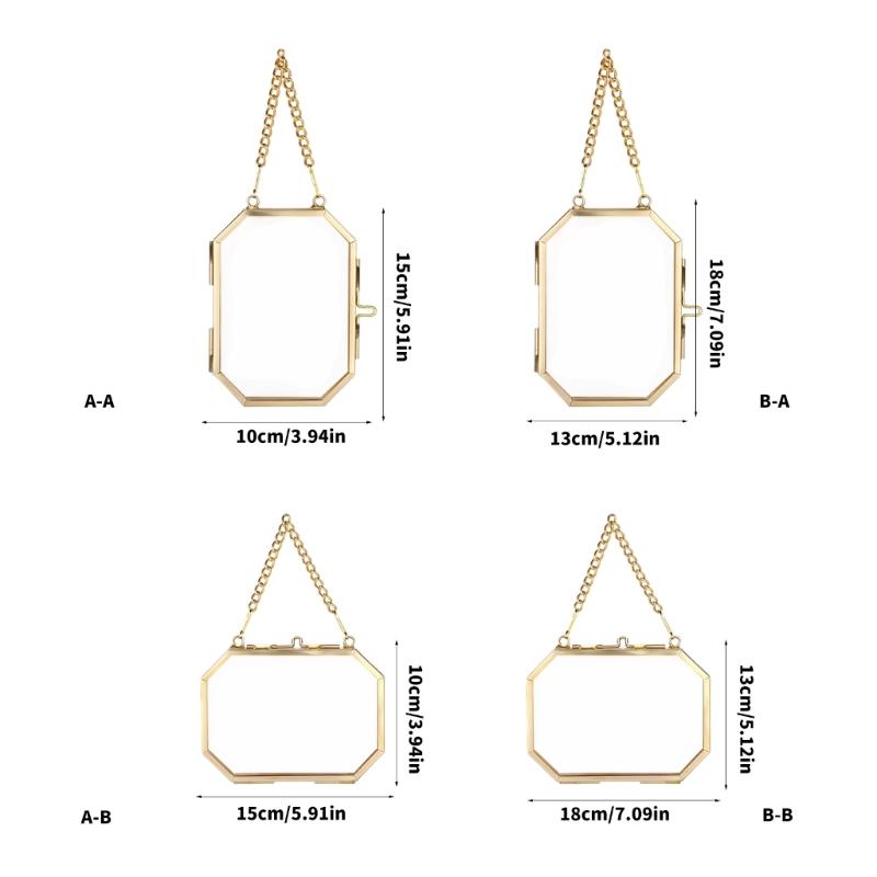 Glass Hanging Frame Gold Metal Picture Frame Clear Glass Floating Frame Hanging Work Display Frame for Pressed