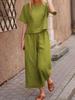 2025 Blue Plus Size Women's Short-Sleeved Two-Piece Casual Fashion Suit - European & Southeast Asian Style