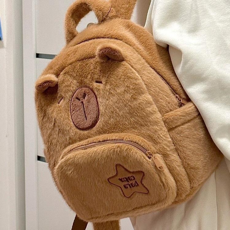 Capybara Plush Backpack Handbag Kawaii Fashion Plushie Doll Fur Bag Children's Bag Handbag Mini Knapsack Bag Gift for Girlfriend