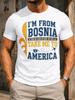M From Bosnia Take Me To America Collegiate Text Coffee Cup Airplane Trail Blue Gold Pride Unisex Unisex All TShirt