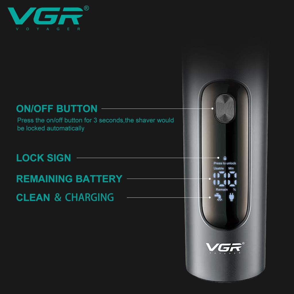 Zero Beard Machine VGR Перезаряжаемая электрическая бритва Домашняя водонепроницаемая черная литий-ионная USB-бритва ЖК-дисплей IPX7 Моющаяся
