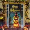 Door Cover Fabric Pumpkin Wearing Witch Hat Door Decoration for Halloween Party Decoration Front Porch Outdoor Window Wall Decor