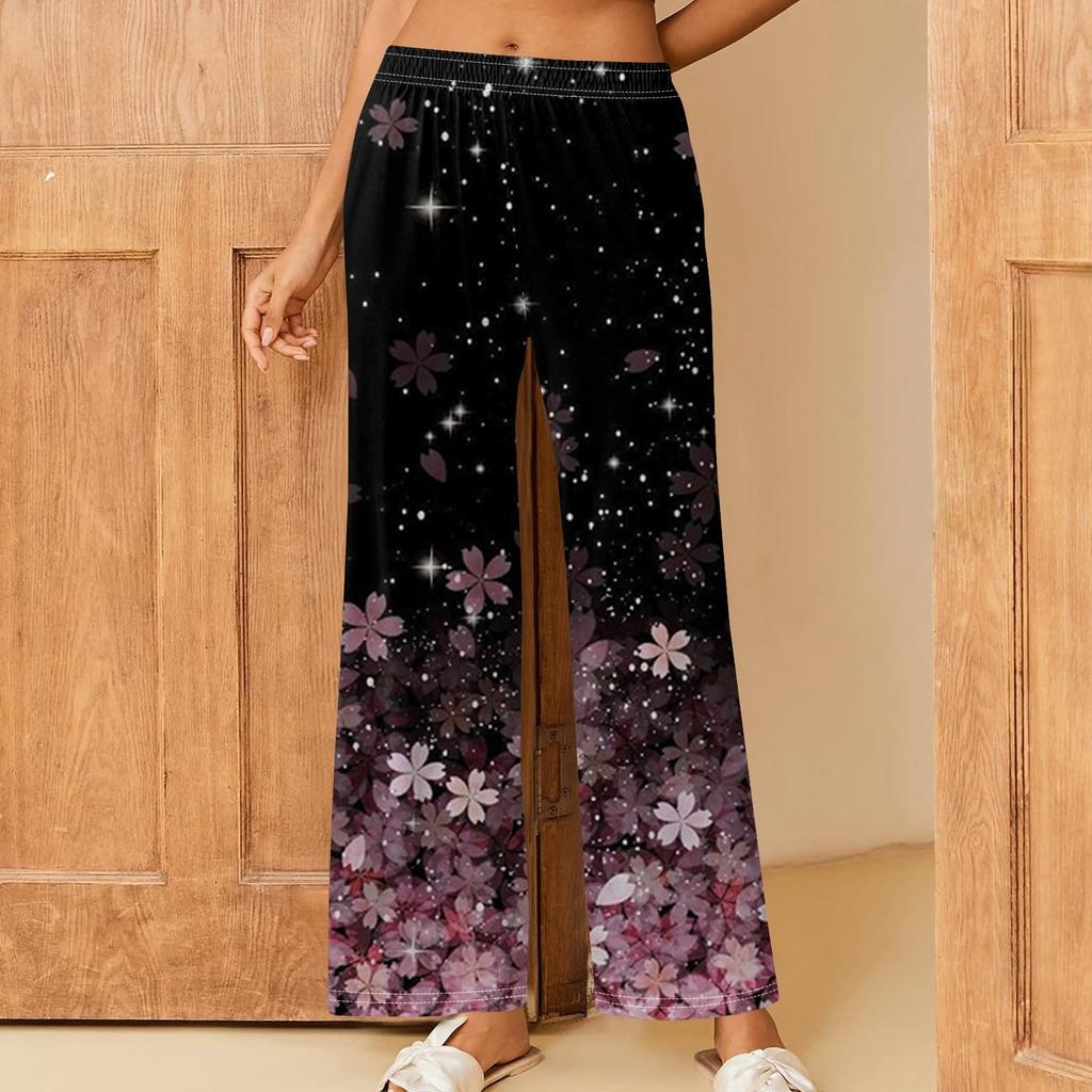 Женские повседневные брюки прямого кроя с эластичным поясом и принтом