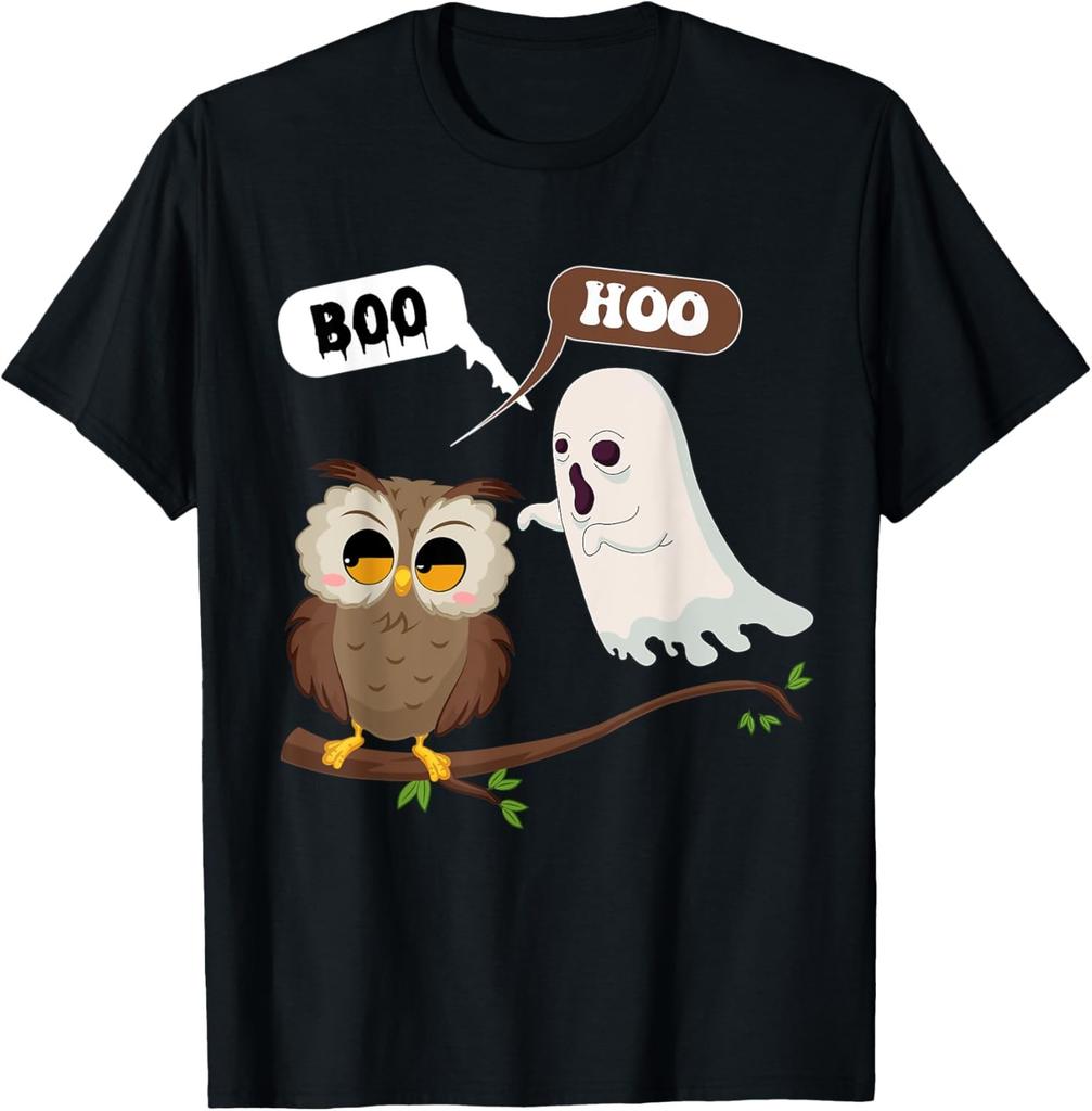 Funny Halloween Ghosts And Owl Saying Boo Hoo, Spooky Season T-Shirt