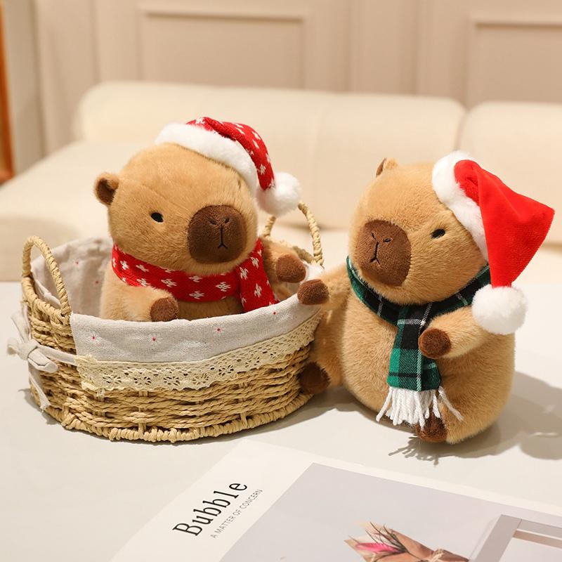 22cm Cartoon Cute Xmas Capybara Plushies Soft Kawaii Kapibara Scarf Candy Wreath Cane Decor Soft Plush Toy Christmas Gift