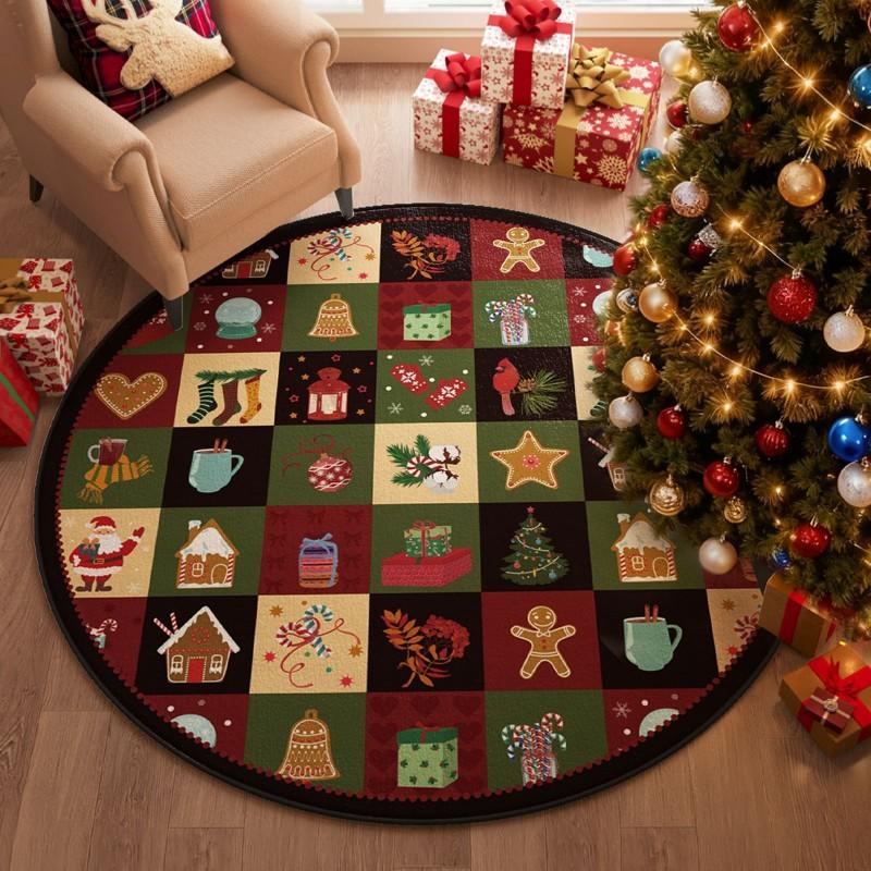Christmas Plush Rug Festive Home Decor Round Area Bedroom Living Room