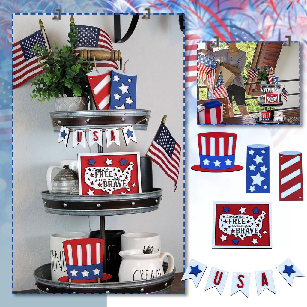 Independence Day Party Home Decoration Tiered Tray Decor