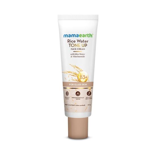 Mamaearth Крем для лица Rice Water Tone Up с рисовой водой и ниацинамидом для стеклянной кожи 50 г | Мгновенно осветляет | Корейский рис Tone Up