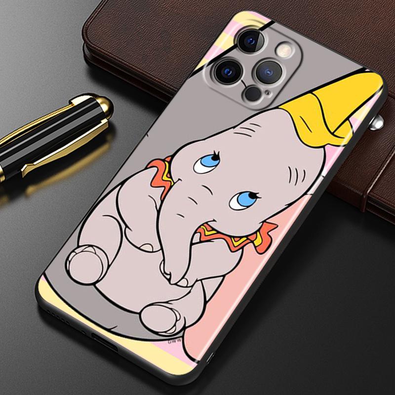 Cute Dumbo Cartoon For iPhone 15 14 13 12 11 XS XR X 8 7 SE Pro Max Plus Mini Black Cover Phone Case