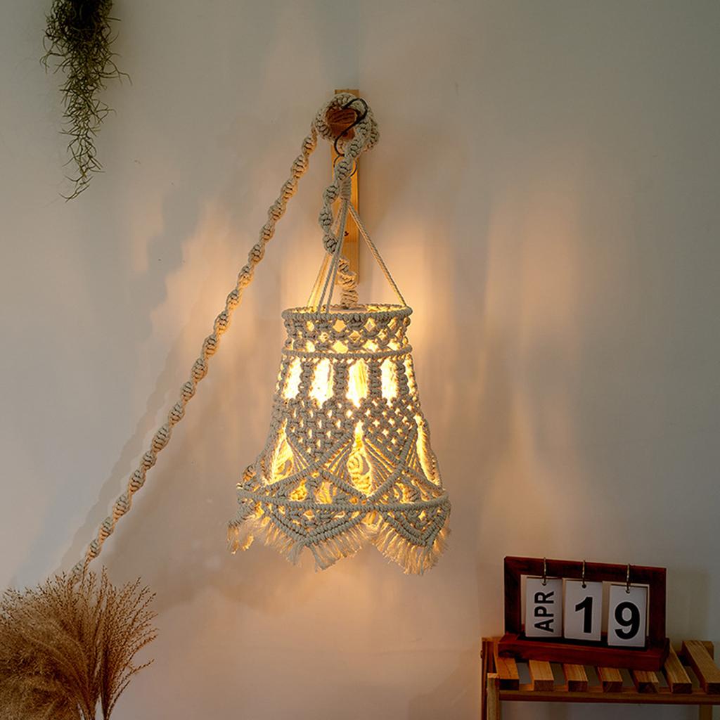 Handmade Macrame Light Shade Chandeliers Hanging Light Cover Light Shade Macrame Woven Tapestry Boho Chic Home Room Decoration