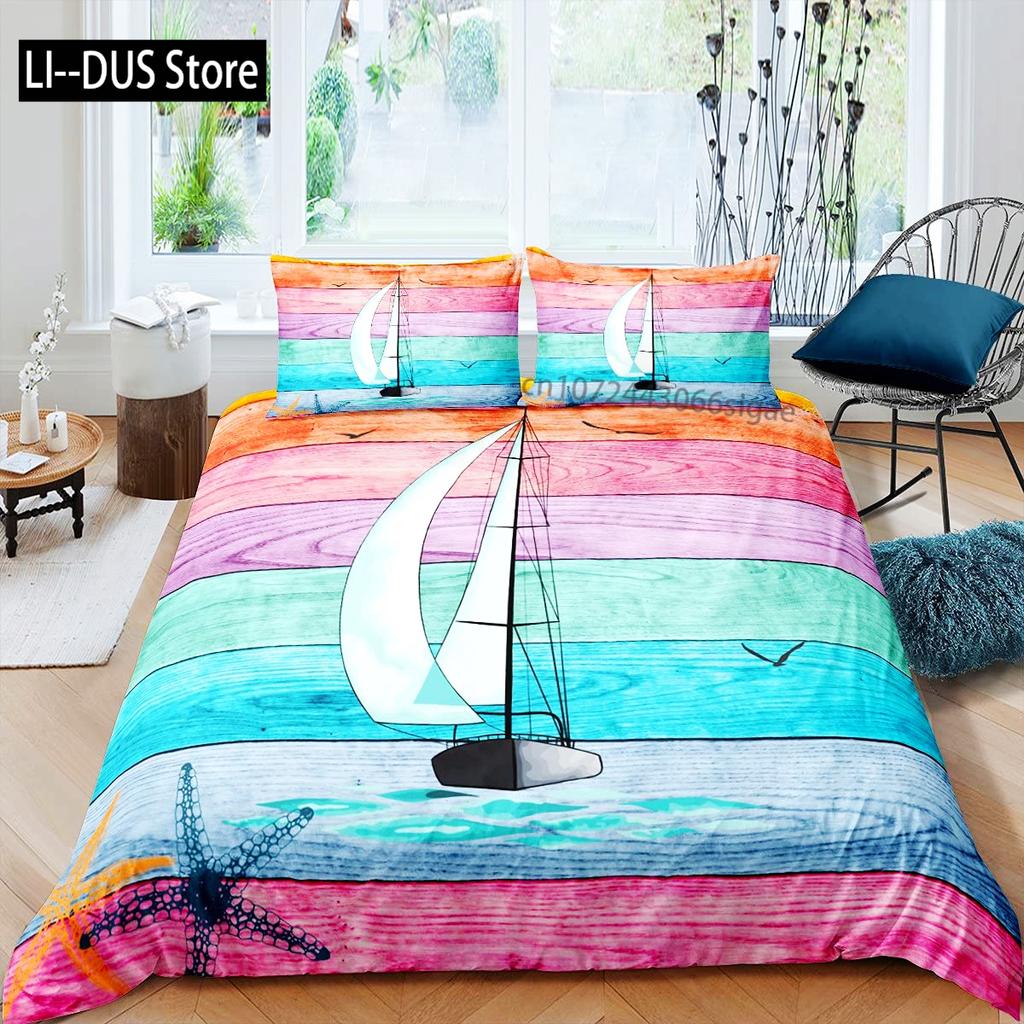 Nautical Bedding Set Twin SizeNautical Sailboat Bed for Boys TeensOcean Sailing Anchor Comforter Cover 3 Pieces Room Decor