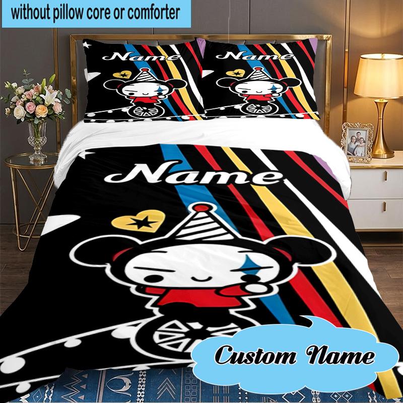 Custom Name 3PCS Heartfelt Pucca Moment Bedding Set Including 1pc Duvet Cover And 2pcs Pillowcases for Bedroom, Dormitory Gift Home Decor