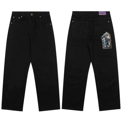 Джинсы High Street Вышивка Модные Повседневные Прямой крой