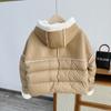 FASHION Down Женский короткий пуховик из искусственной кожи с капюшоном из овечьего пуха, модная свободная теплая зимняя одежда 2024 года