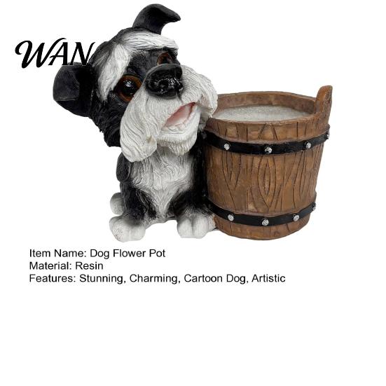 Crack-resistant Planter Puppy Figurine Pot Decorative Small Bucket Breathable Flowerpot with Cartoon Dog Statue for Desktop Office Windowsill Balcony