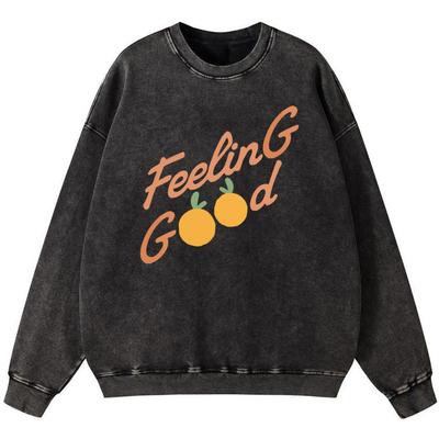 Худи женское винтажное из стираного хлопка с креативным принтом алфавита 'Feeling Good'