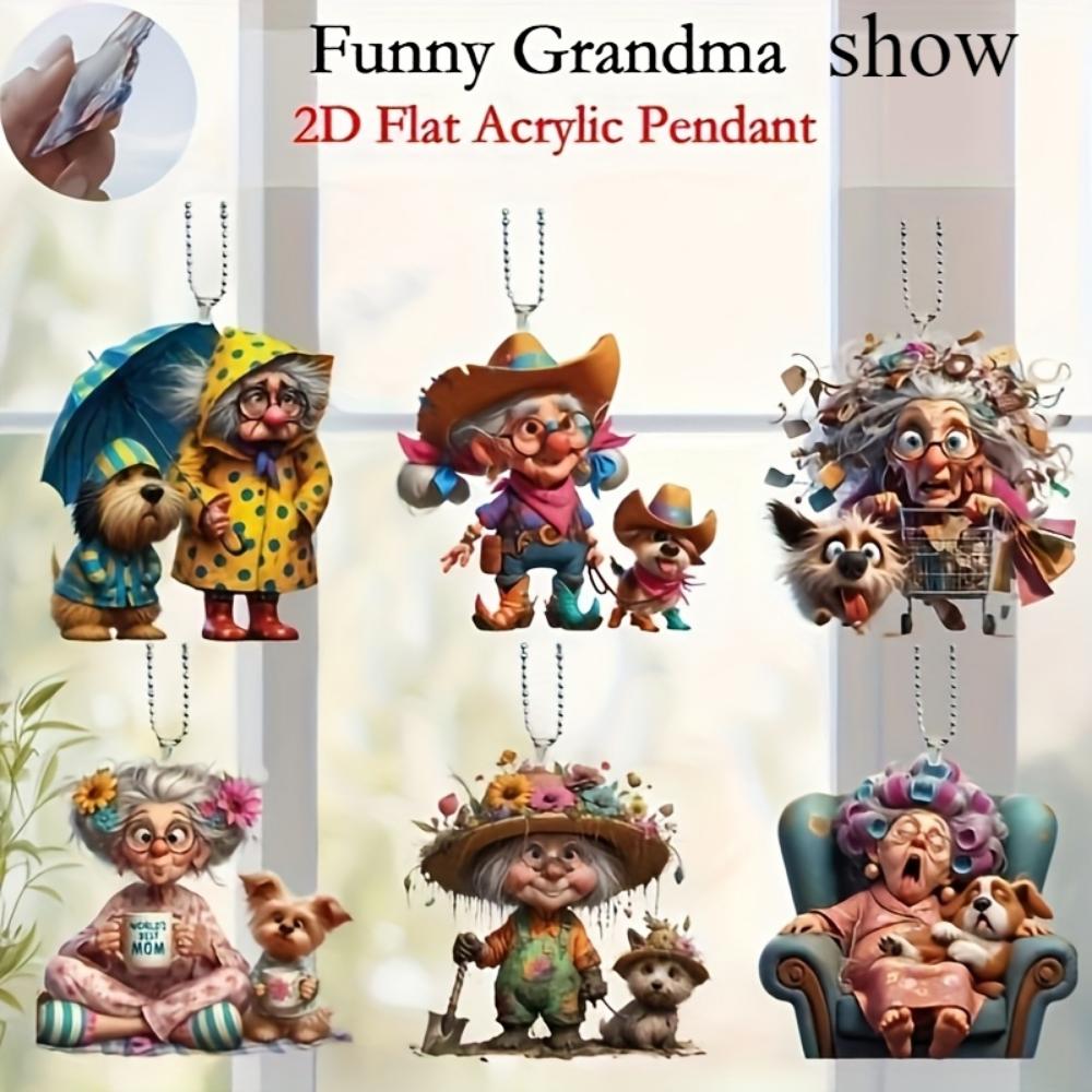 6PCS Acrylic Granny Pendants,Christmas Tree and Pendant Home Window Decor Holiday Souvenirs, Christmas Tree Pendants Perfect for Car Mirror Pendants