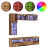 Wall Mounted TV Cabinet with LED Lighting 7 pcs Reclaimed Wood Effect Particleboard