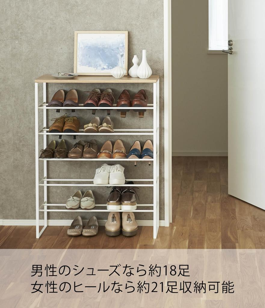 Yamazaki Jitsugyo 3369 Shoe Rack with Top 6 W66 X D25 X Tower Shoe Shoe Hooks Included Plate, Tiers, White, Approx. H87cm, Rack, Storage,