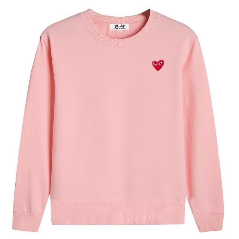 Unisex Cotton Long Sleeve Crewneck Sweatshirt With Embroidered Heart Design Casual Oversized Fit