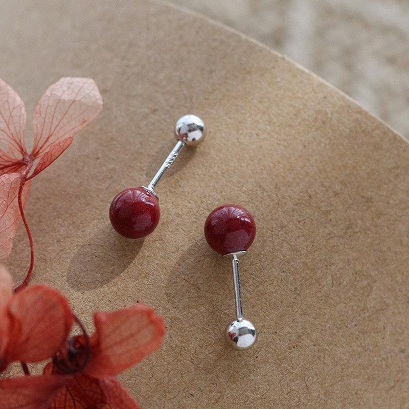 Серьги в стиле ретро «Киноварь» Серьги с красными шариками Серьги с винтовой пряжкой Спать, не снимая Нишевый дизайн