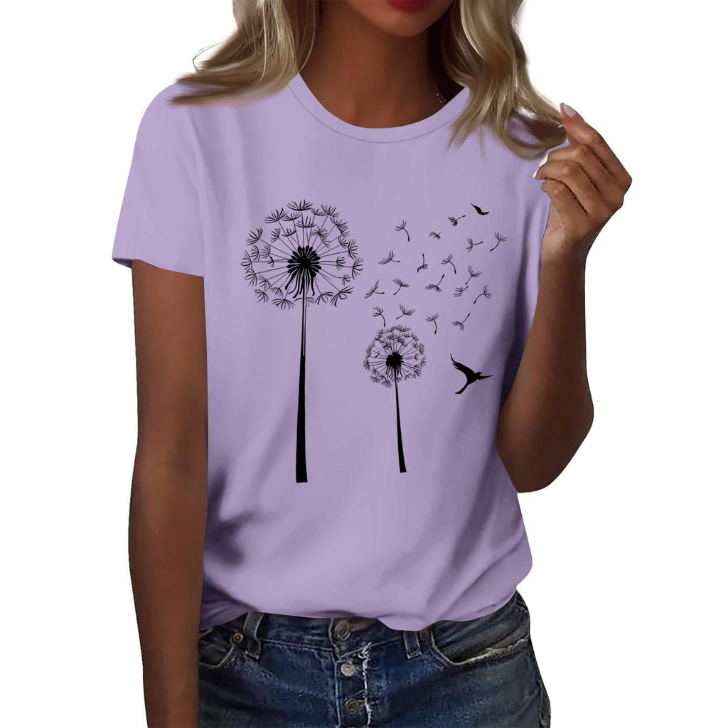Women's Fashion Casual Printed Round Neck Short Sleeved T-Shirt Top T-Shirt Top Top