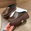 Women Shoes Autumn Thick-soled Heightened Mules Leather Slippers Platform Chunky Heel Flatform Shoes High Heels Elevator Shoes