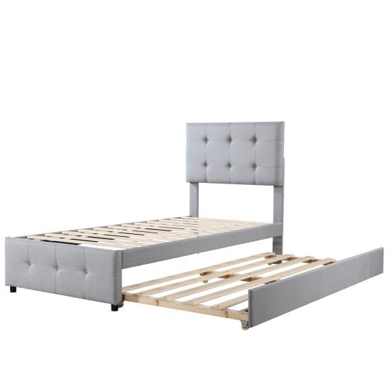 Bedroom Furniture 90 X 200 Upholstered Bed with Pull-out Bed Adjustable Headboard Double Bed Pull-out Cot Retractable Guest Sponge-filled
